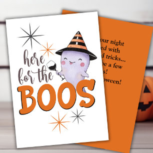 Here For The Boos Cute Ghost With Wine Custom Holiday Card