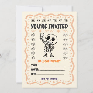 Here for the Boos Cute Skeleton Halloween Party Invitation
