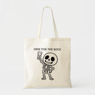 Here for the Boos Funny Skeleton Halloween Canvas Tote Bag
