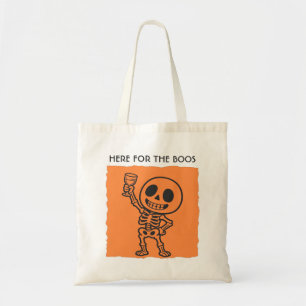 Here for the Boos Funny Skeleton Halloween Canvas Tote Bag
