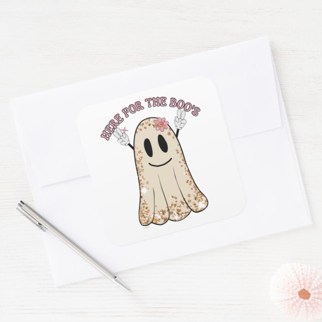HERE FOR THE BOO'S funny spooky halloween ghost    Square Sticker (Envelope)