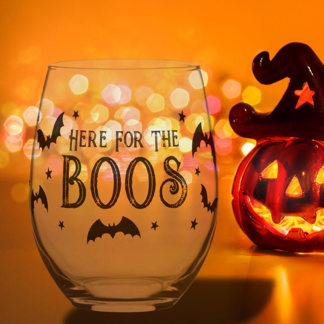 Here for the Boos Halloween Bats Stemless Wine Glass (Here for the Boos Halloween Bats Stemless Wine Glass)