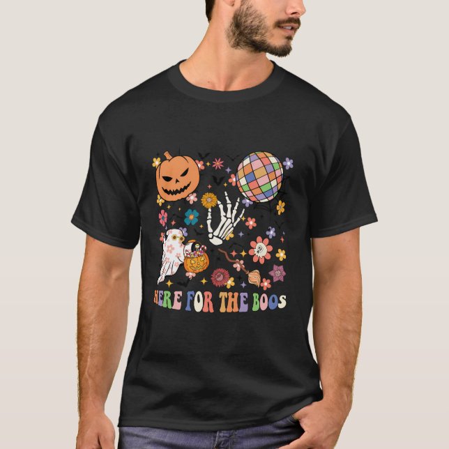 Here For The Boos Spooky Halloween Skeleton Hand P T-Shirt (Front)