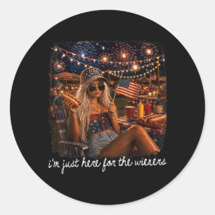 Here For The Hot Dog Wieners Funny 4th Of July Classic Round Sticker
