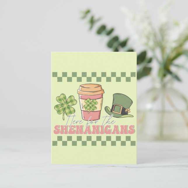 Here For The Shenanigans - Clover Coffee Postcard (Standing Front)