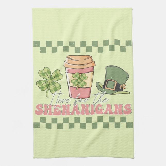 Here For The Shenanigans - Clover Coffee Tea Towel (Vertical)
