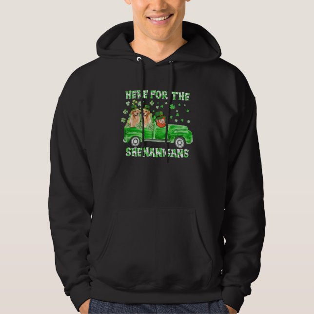 Here For The Shenanigans Golden Retriever St Patri Hoodie (Front)