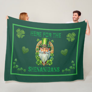 Here for the Shenanigans Leprechaun Irish  Fleece Blanket