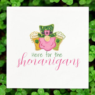 Here for the Shenanigans St Patricks Pink  Napkin