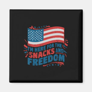 Here For The Snacks And Freedom Vintage 4th Of Jul Magnet