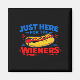 Here For The Wieners Funny 4th Of July Hot Dog Bbq Magnet