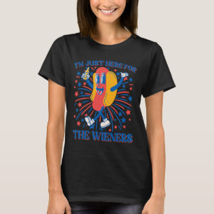 Here For The Wieners Hot Dog Funny 4th Of July  T-Shirt
