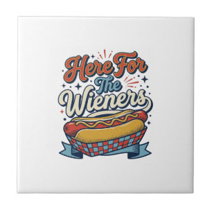 Here For The Wieners Vintage Hot Dog Shirt_1 Ceramic Tile