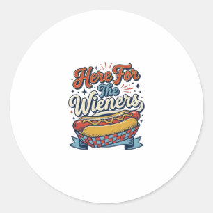 Here For The Wieners Vintage Hot Dog Shirt_1 Classic Round Sticker