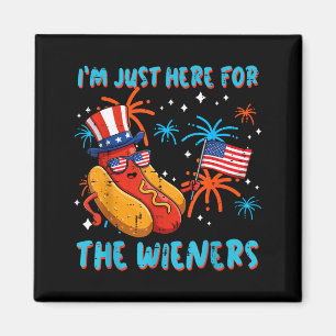 Here for wieners 4th of july hotdog patriot menHer Magnet