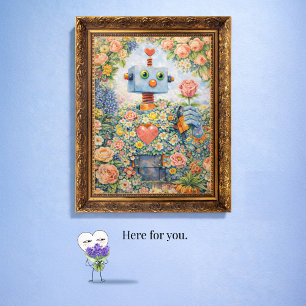 Here for You – Floral Robot Art Card