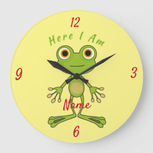 Here I am cute frog Thunder_Cove  Large Clock