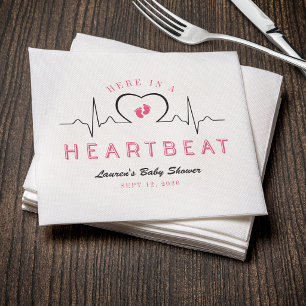 Here in a Heartbeat Heart Monitor Pink Baby Shower Napkin