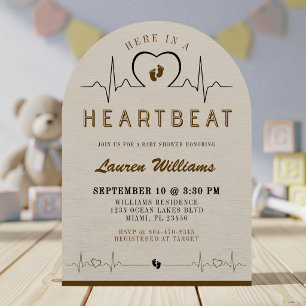 Here in a Heartbeat Heart Monitor Tan Baby Shower Invitation