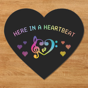 Here in a Heartbeat Rainbow Music Baby Shower Heart Sticker
