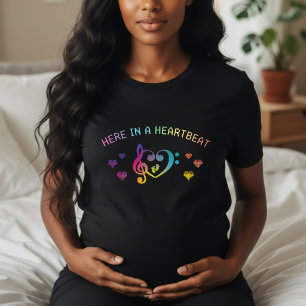 Here in a Heartbeat Rainbow Music Baby Shower T-Shirt