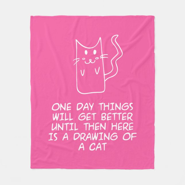 Here is the drawing of a cat fleece blanket (Front)