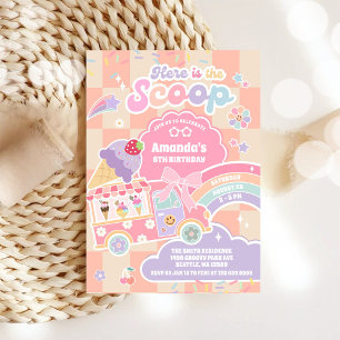 Here is The Scoop Ice Cream Groovy Daisy Birthday Invitation