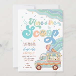 Here Is The Scoop Ice Cream Truck Birthday Invitation