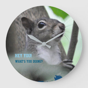 Here’s Looking At You - A Squirrel In Blue_0213 Large Clock