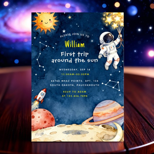 Here Space First Trip Around The Sun 1st Birthday Invitation (Creator Uploaded)