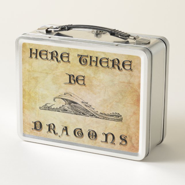 Here There Be Dragons Metal Lunch Box (Back)