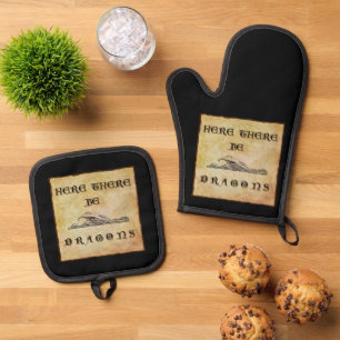 Here There Be Dragons Oven Mitt & Pot Holder Set