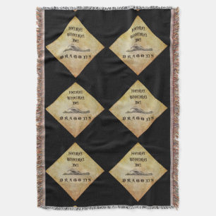 Here There Be Dragons Throw Blanket
