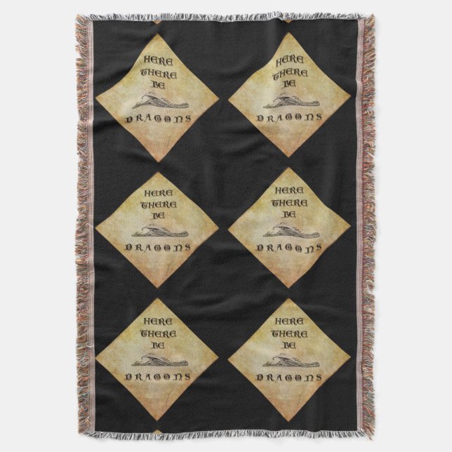 Here There Be Dragons Throw Blanket (Front Vertical)
