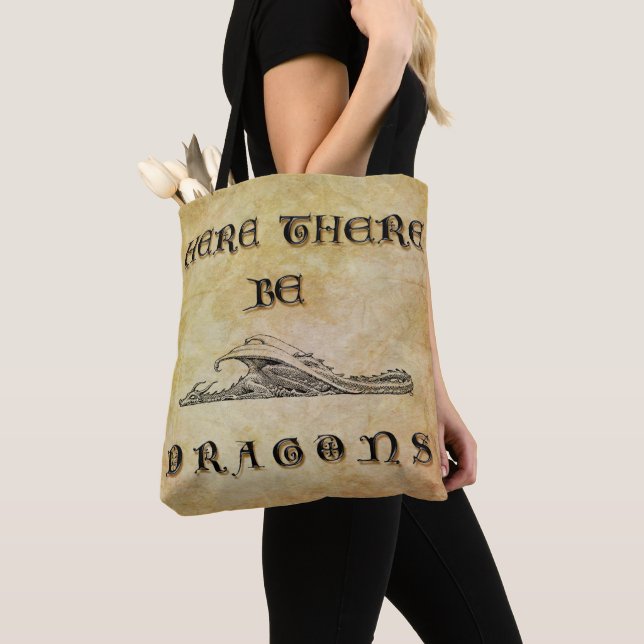 Here There Be Dragons Tote Bag (Close Up)