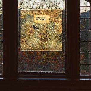 Here There Be Dragons Vintage Map