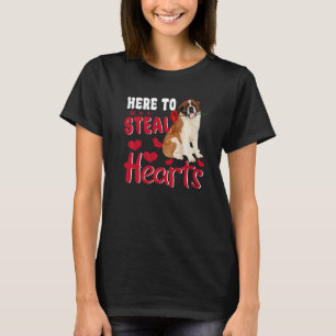 Here To Steal Hearts Funny St Bernard Dog Valentin T-Shirt