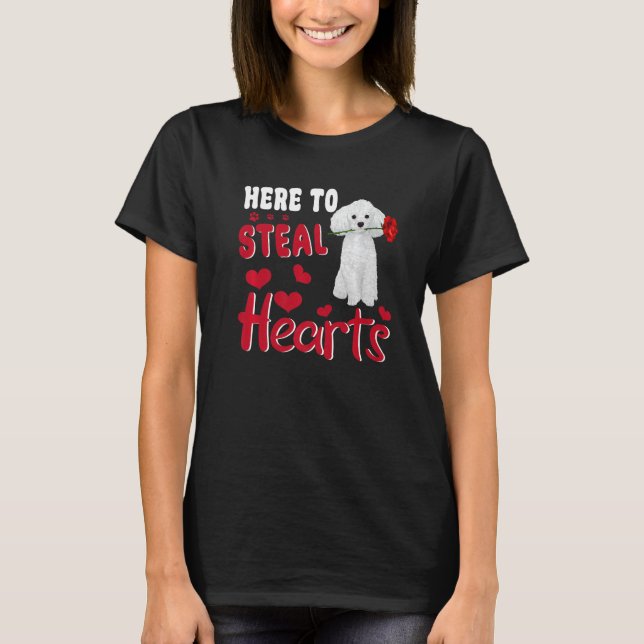 Here To Steal Hearts Funny Toy Poodle Dog Valentin T-Shirt (Front)