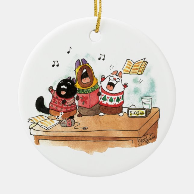 Here we come a-yowling ornament (Front)