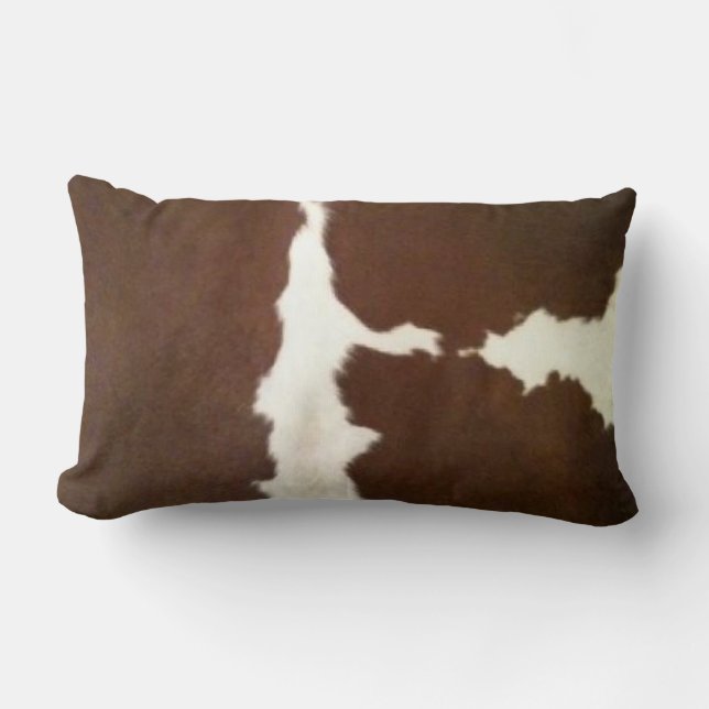 Hereford Brown and White Faux Cowhide Lumbar Cushion (Front)
