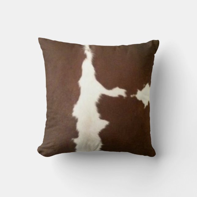 Hereford Brown and White Faux Cowhide Throw Cushion (Front)