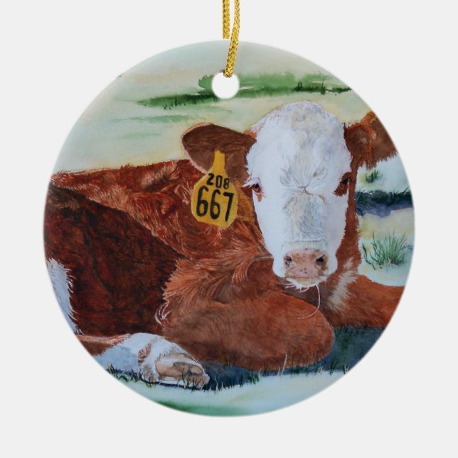 Hereford Calf Ceramic Tree Decoration (Front)