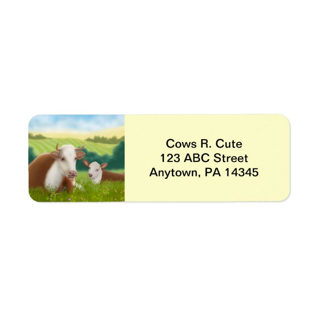 Hereford Cow and Calf Customisable Return Address Label (Front)