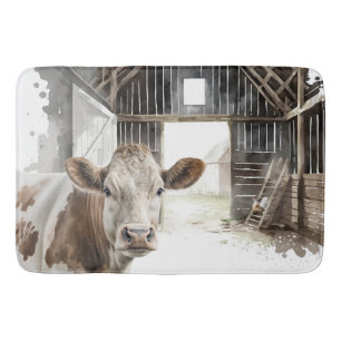 Hereford Cow and Rooster In Barn Bath Mat
