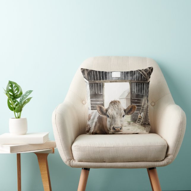 Hereford Cow and Rooster In Barn Cushion (Chair)