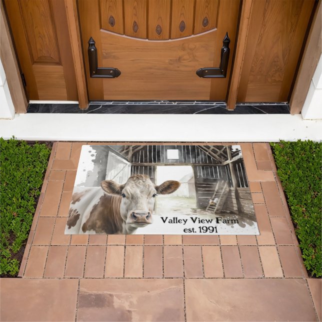 Hereford Cow and Rooster In Barn Doormat (Outdoor)