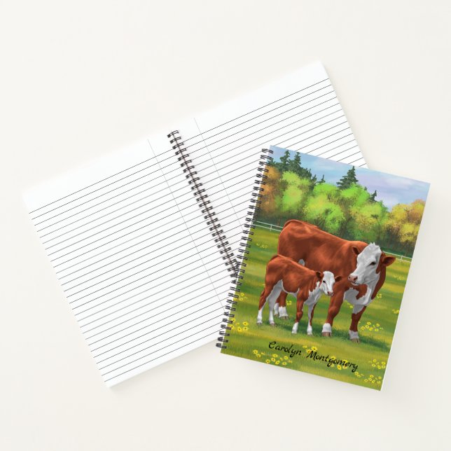 Hereford Cow & Cute Calf in Summer Pasture Notebook (Inside)