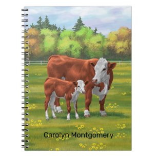 Hereford Cow & Cute Calf in Summer Pasture Notebook