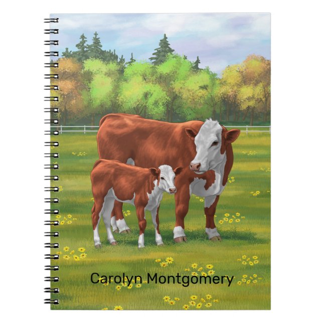 Hereford Cow & Cute Calf in Summer Pasture Notebook (Front)