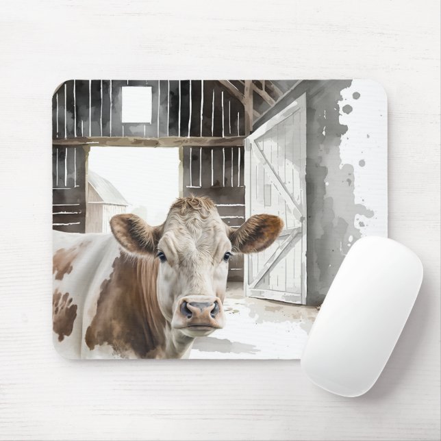 Hereford Cow In Barn Mouse Pad (With Mouse)